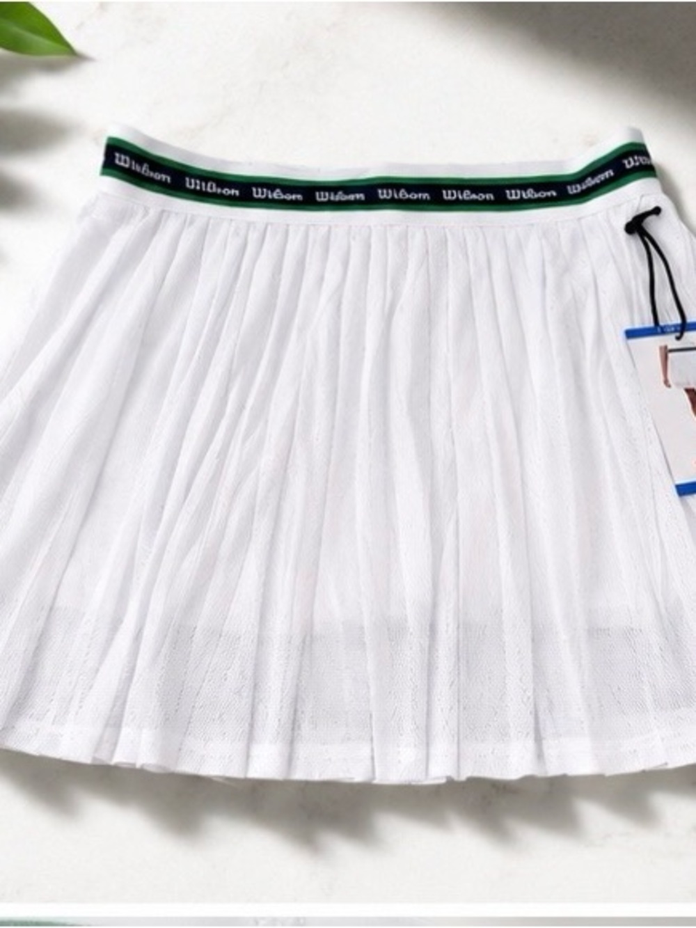 Wilson White Pleated Skater Skirt with Green Logo Waistband